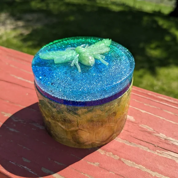 Bumblebee Jewelry Box Resin Art Sparkly Honey Bee Honeycomb Glitter Cute Spring - Picture 12 of 12
